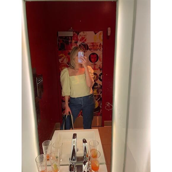 VINCE Green Cotton Square Neckline Three-Quarter Sleeves Draped Top Size 12 - Picture 13 of 13